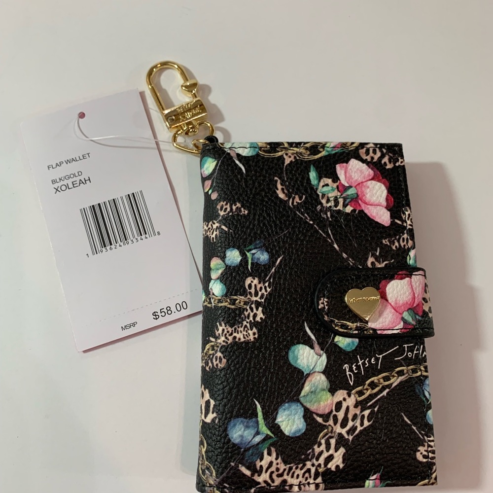 Betsey Johnson Blk Leopard Flap Wallet Key Holder - Picture 2 of 7